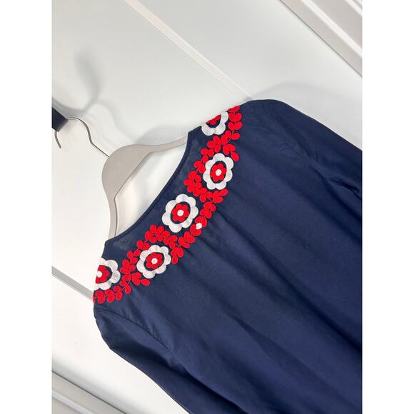 J. Crew Women's Red Embroidered Floral Beach Cover-Up Tunic Dress Blue Small - Picture 7 of 11